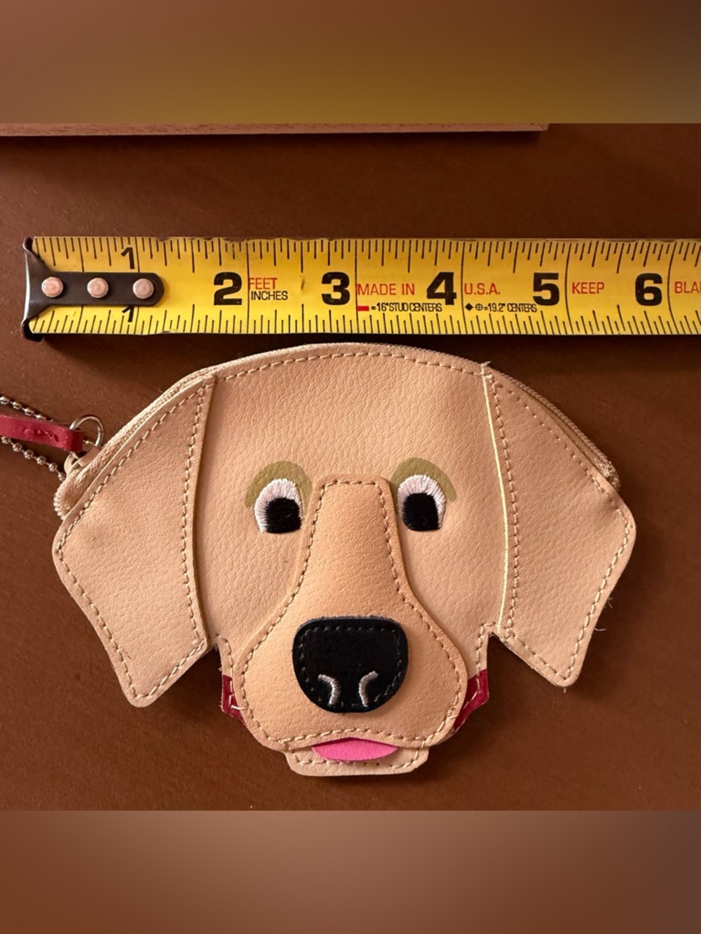 Rolfs Leather Beige Dog Face Coin Pouch Keychain - Picture 6 of 7